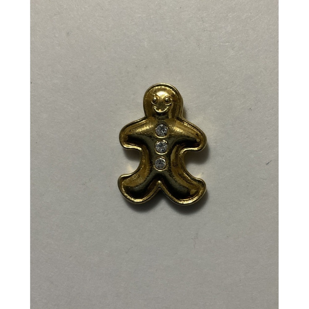 Avon Gingerbread Man Gold Tone Rhinestone Buttons Lapel Pin Hat Pinback Brooch